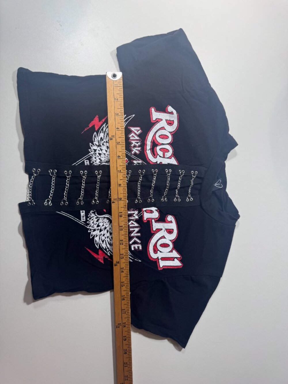Women’s Black Rock Graphic Chain Corset Lace Up Tee Y2K Punk - Picture 5 of 9